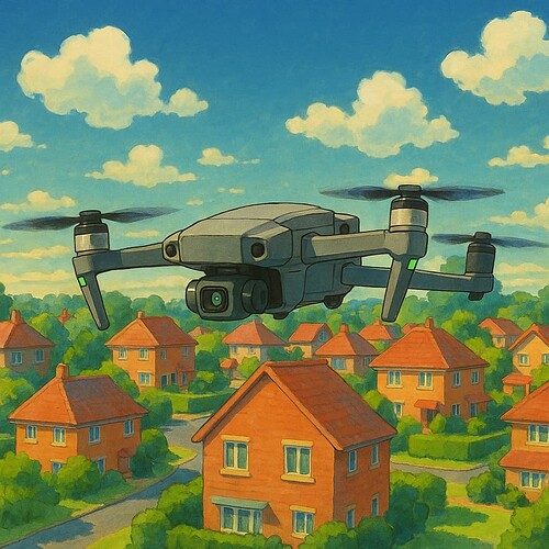 Drone Flying over house (cartoon)